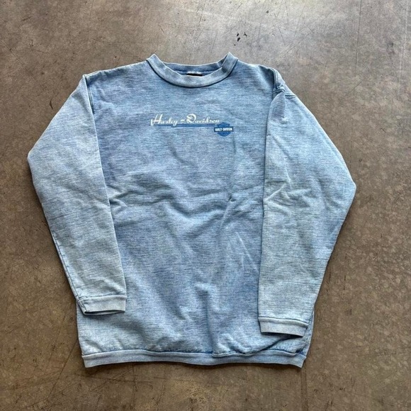 Vintage 90's Harley Davidson Chicago Faded Blue Crewneck Sweatshirt Size Medium - Picture 2 of 5